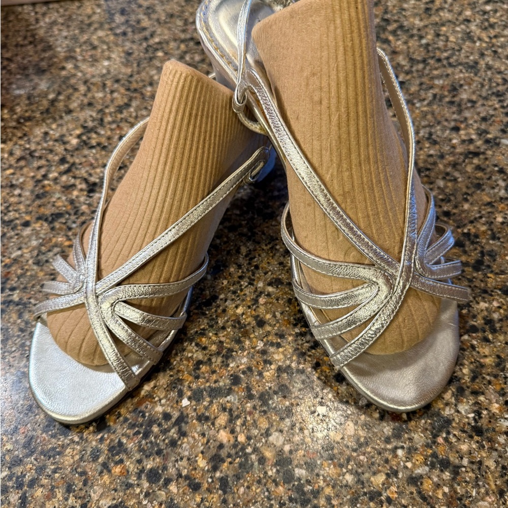 Ros Hommerson Shimmering Silver Sandals.  Wide width.